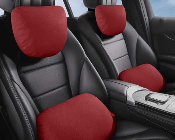 Ergonomic Car Headrest & Lumbar Support Pillow Set – Memory Foam Neck and Back Cushion for Driving Comfort