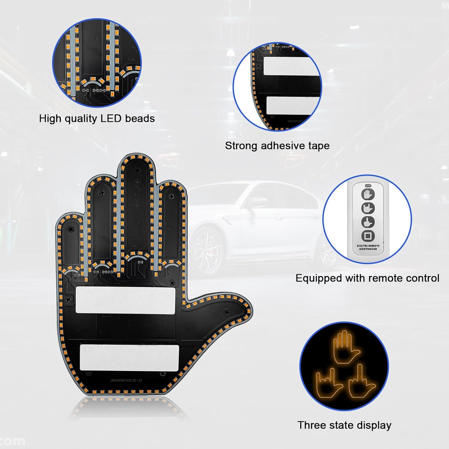 Middle Finger LED Back Window Road Rage Sign With Remote Control