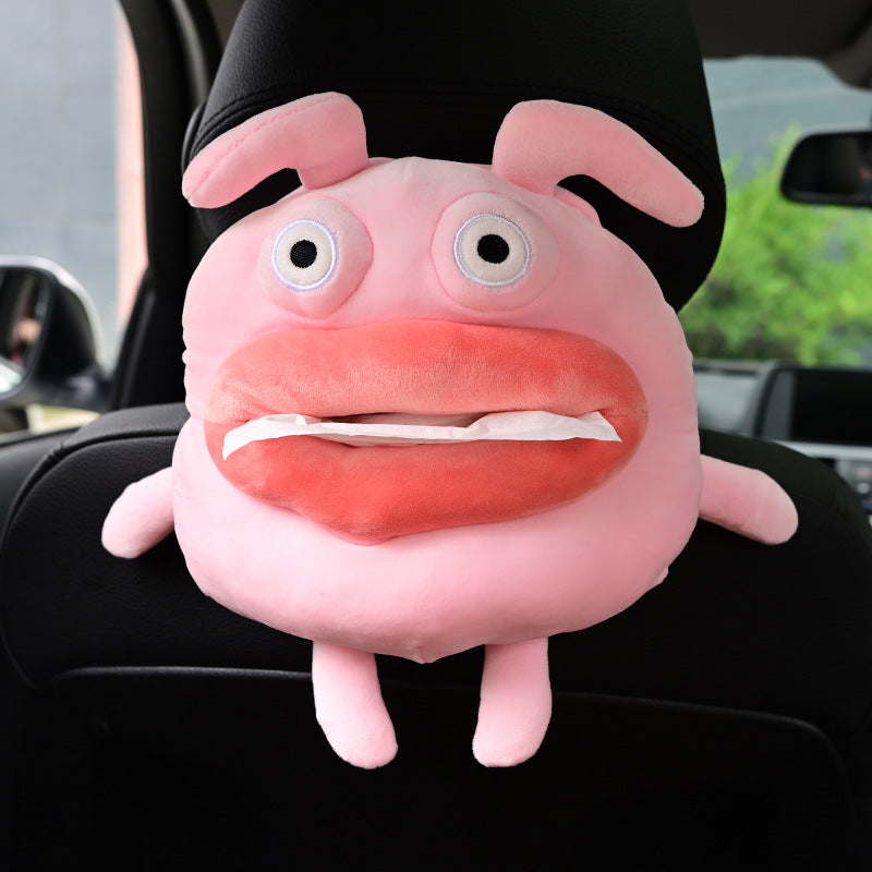 Cute Cartoon Car Tissue Box Holder – Plush Hanging Napkin Dispenser for Car Interior