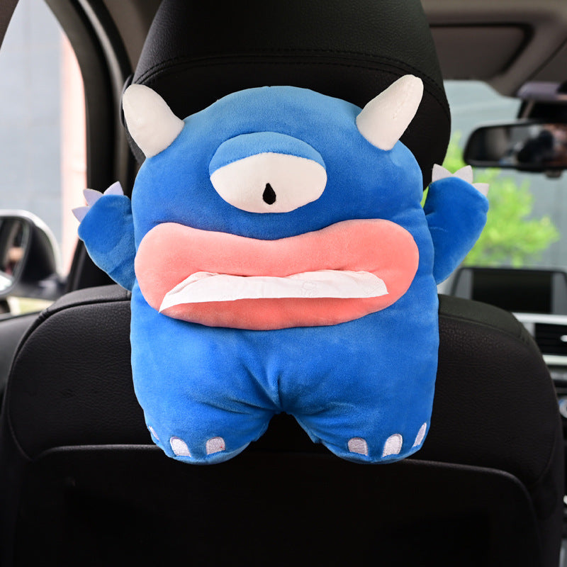 Cute Cartoon Car Tissue Box Holder – Plush Hanging Napkin Dispenser for Car Interior