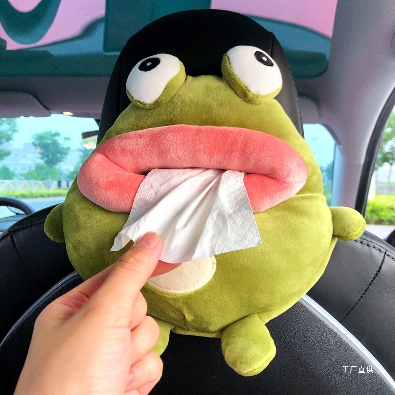 Cute Cartoon Car Tissue Box Holder – Plush Hanging Napkin Dispenser for Car Interior