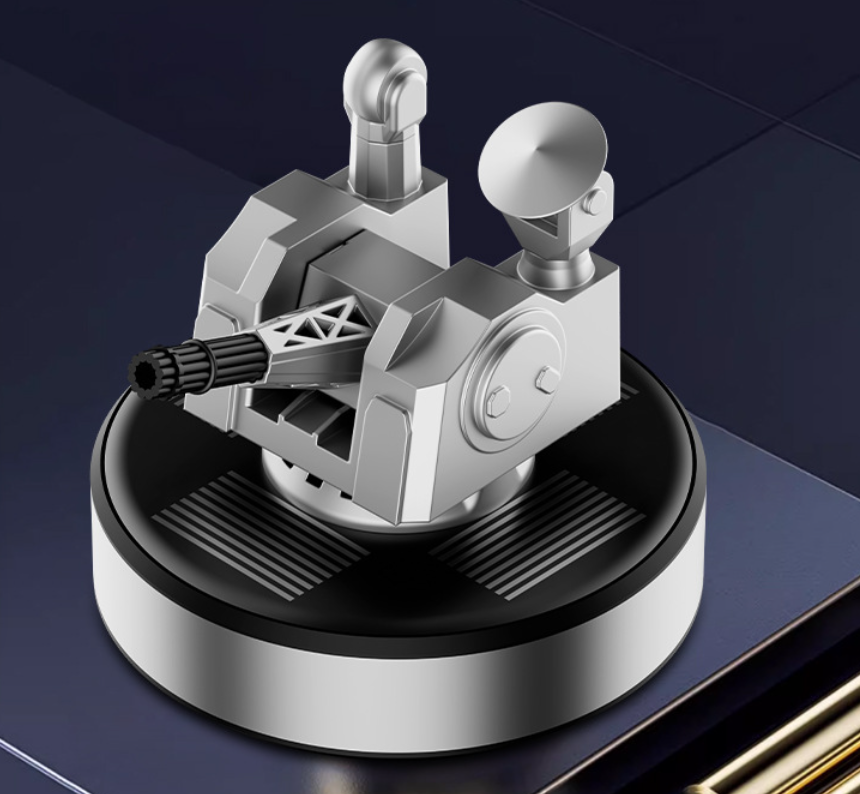 Solar Rotating CIWS Cannon Car Air Freshener – Military Tech Dashboard Ornament