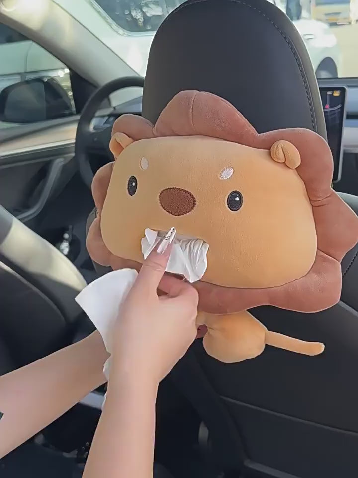 Cute Cartoon Car Tissue Box Holder – Plush Hanging Napkin Dispenser for Car Interior